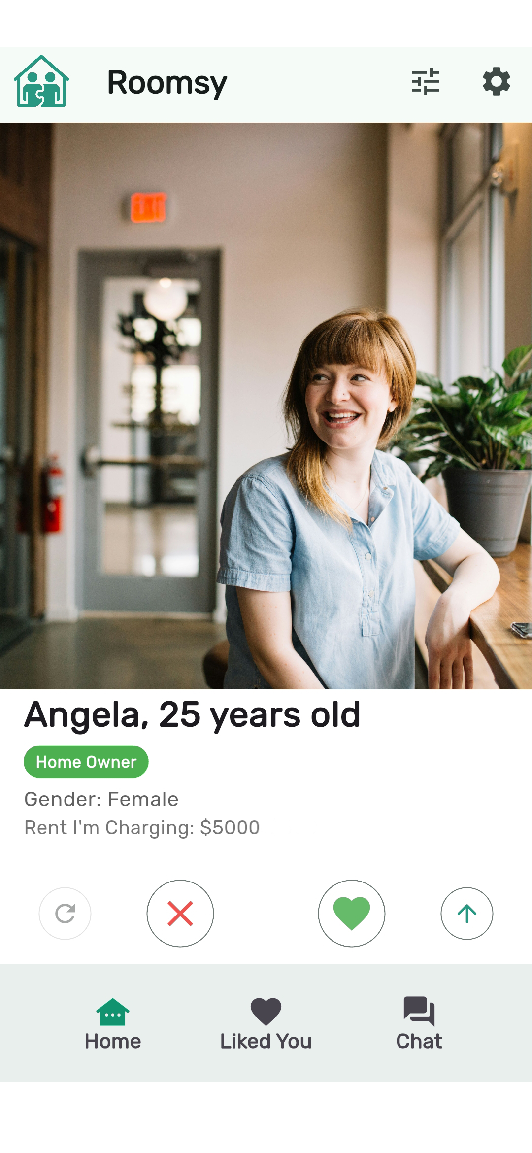 Roomsy screenshot: Angela home page