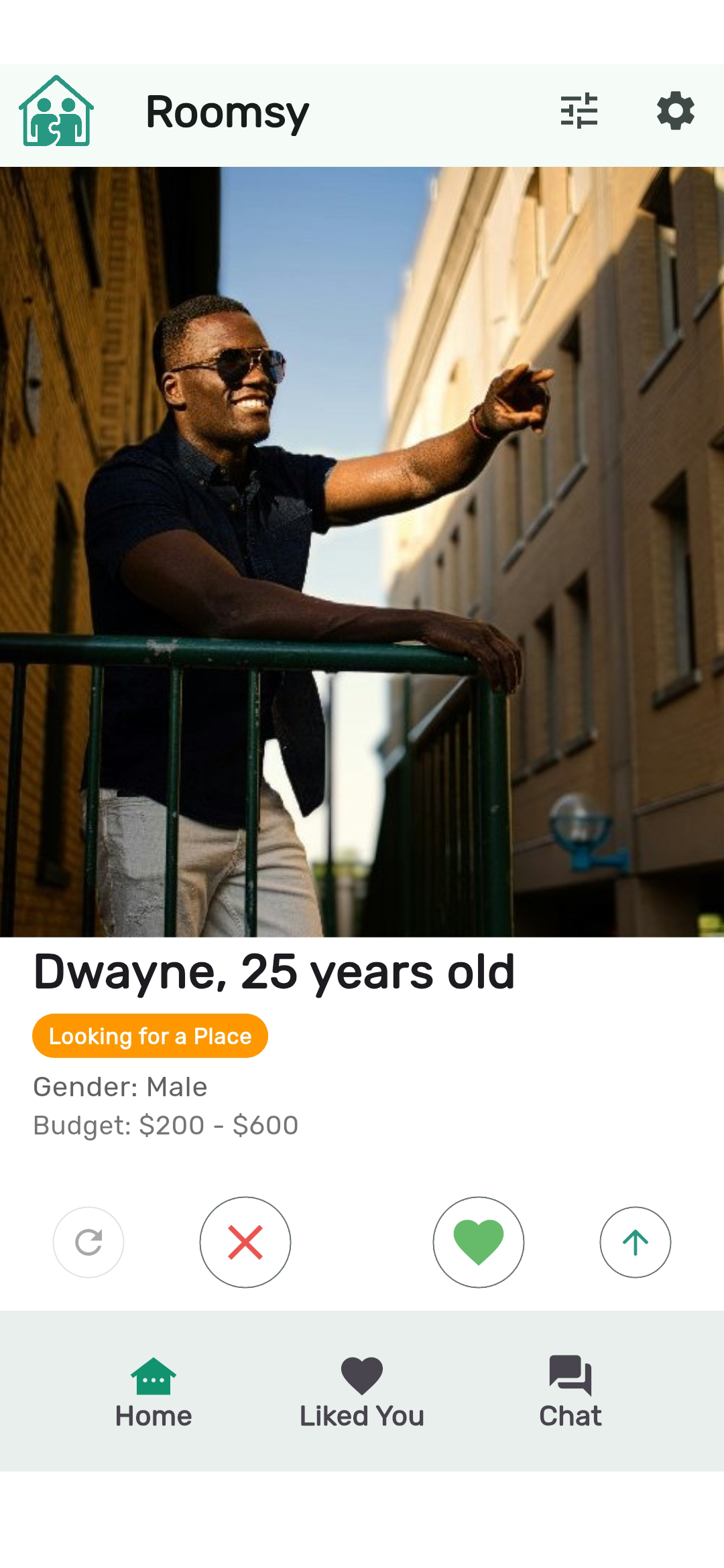 Roomsy screenshot: Dwayne home page
